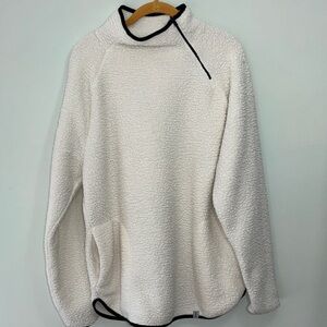Lands' End Cream Sherpa Pullover with Black Trim